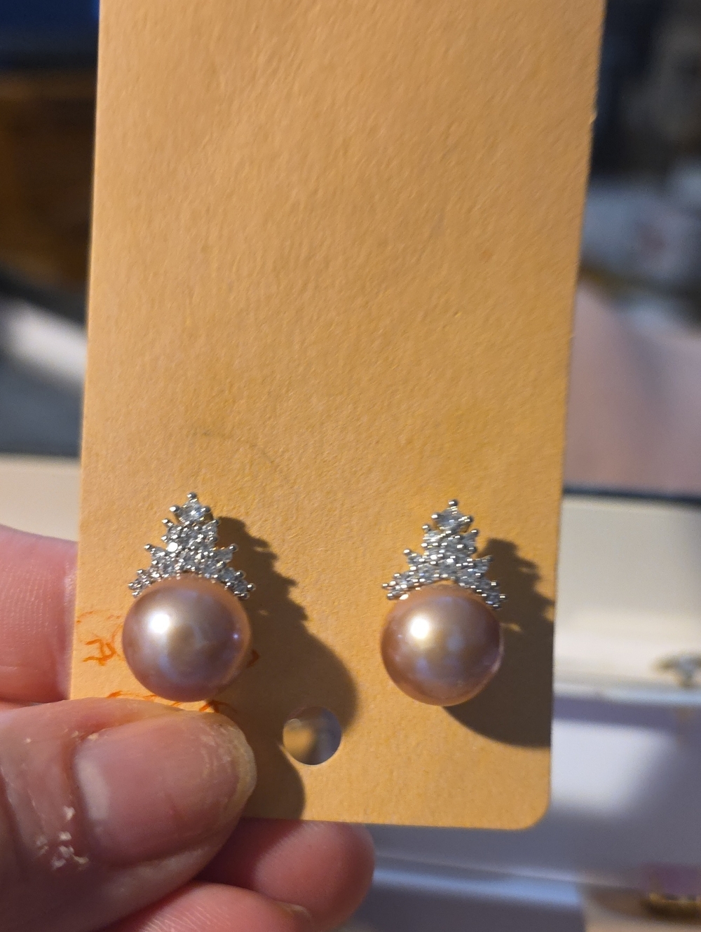 Pink Pearl Sterling Silver Earrings - Women Jewelry - Picture 2 of 7
